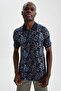 Slim Fit Polo Neck Patterned Cotton Combed Cotton T-Shirt N6729Az21Sm - 5