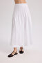 Sera Pile Detail White Long Skirt - 3