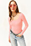 Women's Salmon Wide Collar Camisole Blouse BLZ-19000722 - 3