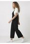 Women's Black Wide Leg Linen Look Gardener Style Comfortable Cut Salopet Jumpsuit - 5