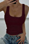 Women's Corded Fabric Slim Fit Body-Hugging Scoop Neck Cotton Basic Burgundy Tank Top - 4