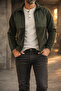 Men's Khaki Slim Fit Anti-pilling Non-Pilling Full Zipper Softshell Garnished Fleece Sweatshirt