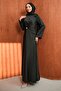 Draped Satin Evening Dress with Cape on the Front in Black - 4