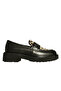 Black Leopard Leather Buckle Women's Loafer