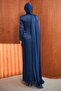Navy Blue Chiffon Evening Dress with Draped Front - 5