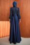 Navy Blue Beaded Embroidered Satin Evening Dress - 5