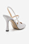 Women's Stiletto Pointed Toe Banded Stoned Open Back Classic Heeled Shoes Lovan Silver Satin - 6
