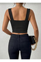 Women's Black Square Neck Strap Fit Crop Top – Stylish and Comfortable Casual Blouse - 2