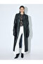 Extra Long Faux Leather Trench Coat Double Breasted with Buttons and Pockets - 4