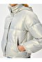 Stand Collar Zippered Shiny Hooded Short down Jacket - 6