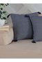 Bergama navy blue 2-piece pom-pom throw pillow cover set, 45 x 45 cm cushion cover with zipper and tassels. - 2