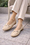 Women's Beige Suede and Faux Leather Mix Textured Knitted Patterned Bowknot Ballerinas - 4