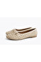 Women's Beige Suede and Faux Leather Mix Textured Knitted Patterned Bowknot Ballerinas - 6