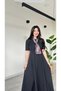 Black Maxi Length Flared Flounce Self-Foulard Short Sleeve Very Stylish Dress - 3