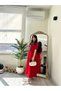 Red Maxi Length Flared Flounce Self-Foulard Short Sleeve Very Stylish Dress - 9