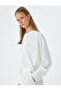 Long Sleeve Blouse with Cuffs, Round Draped Collar, Crepe Fabric - 2