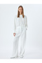 Long Sleeve Blouse with Cuffs, Round Draped Collar, Crepe Fabric