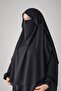 Hanique Black 2-Layered Chiffon Shadowed Oval Souffle Veil - Full Coverage Headscarf - Hajj Umra Souffle Khimar- - 2