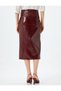 Midi Length Front Slit Detail Standard Waist Shiny Faux Leather Pencil Skirt - 5