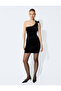 One Shoulder Velvet Mini Sequined Bow Detail Dress - 3