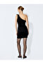 One Shoulder Velvet Mini Sequined Bow Detail Dress - 4