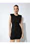 Mini Polka Dot Dress Sleeveless Draped Crew Neck Slim Fit