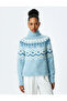 Ethnic Patterned Long Sleeve Turtleneck Knit Sweater - 3