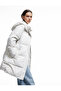 Oversize Puffer Jacket with Hooded Snap Button and Zipper - 2