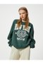 College Printed Oversize Sweatshirt - Crew Neck, Long Sleeve - 2