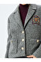 College Embroidered Button Pocket Detailed Double Breasted Lined Textured Jacket - 5