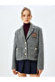 College Embroidered Button Pocket Detailed Double Breasted Lined Textured Jacket - 3