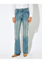 Regular Waist Buttoned Pocketed Spanish Flare Denim Trousers - Flare Jean - 4