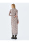 Crew Neck Snakeskin Print Long Sleeve Tulle Long Dress - 4