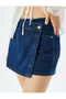 Pocket Detailed Mini Denim Shorts Skirt Standard Waist - 5