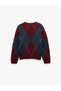 Diamond Print Long Sleeve Crew Neck Knitwear Sweater - 4