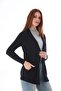 Black Soft Stretchy Fabric Cardigan with Pockets - 3