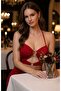 Women's Romantic Chic Night Red Dress Front-Ruched Low-Cut Mini Dress - 4