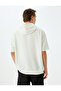 Sports Sweatshirt Oversize Hooded Slogan Printed Half Sleeve Cotton Blend - 4