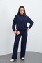 Women's Navy Blue Color Tracksuit Set Oversized Zippered Sweatshirt Pants - 8