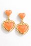 Zalira Gold Framed Orange Colorful Double Heart Figured Dangle Stylish Design Earrings - 3