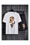 Unisex Bear Printed Oversized Short Sleeve T-Shirt Shorts 2-Piece Bottom Top Set