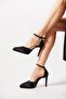 Kermater Pointed Platform Women's Evening Dress Heeled Shoes Black Satin - 2