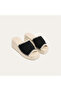 Women's Black Wedge Heeled Leather Slippers