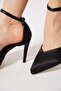 Kermater Pointed Platform Women's Evening Dress Heeled Shoes Black Satin - 4
