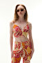 Women's Pink Printed V-Neck Crop Tank Top - 3