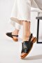 Mentel Belt Buckled Genuine Leather Women's Sandals Black Skin - 2