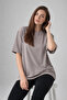 Women's Oversized Fit Round Neck Modal Basic T-Shirt T-Shirt Beige - 4