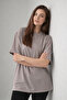 Women's Oversized Fit Round Neck Modal Basic T-Shirt T-Shirt Beige - 3