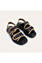 Women's Black Leather Sandals with Mesh Detail
