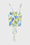 Women's Blue Floral Printed Tie-Up Crop Blouse - 2